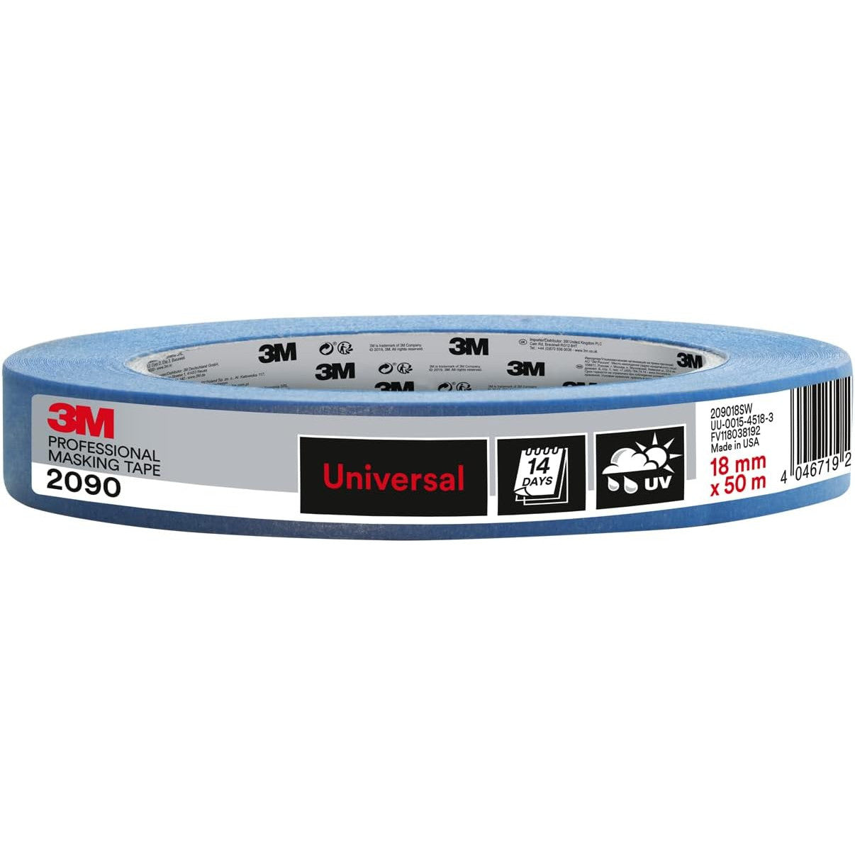 3M Pro Painter's Masking Tape 2090 – 18mm x 50m Roll for Coarse Surfaces, UV & Water Resistant